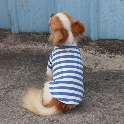 LOPHIPETS 100% Breathable Cotton Striped Dog Tee Shirt T-Shirt for Small Dogs Chihuahua Puppy Clothes -Blue and White Strips/M