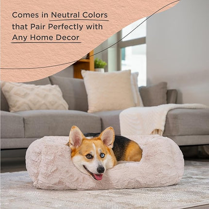 Best Friends by Sheri Lux Lounge Bed Calming Faux Fur Dog Bed, Oyster, Cream, Medium, 30" x 20"