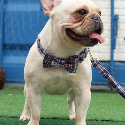 Lionet Paws Dog and Cat Collar with Bowtie Grid Collar Plastic Buckle Light Adjustable Collars for Small Medium Large Dogs