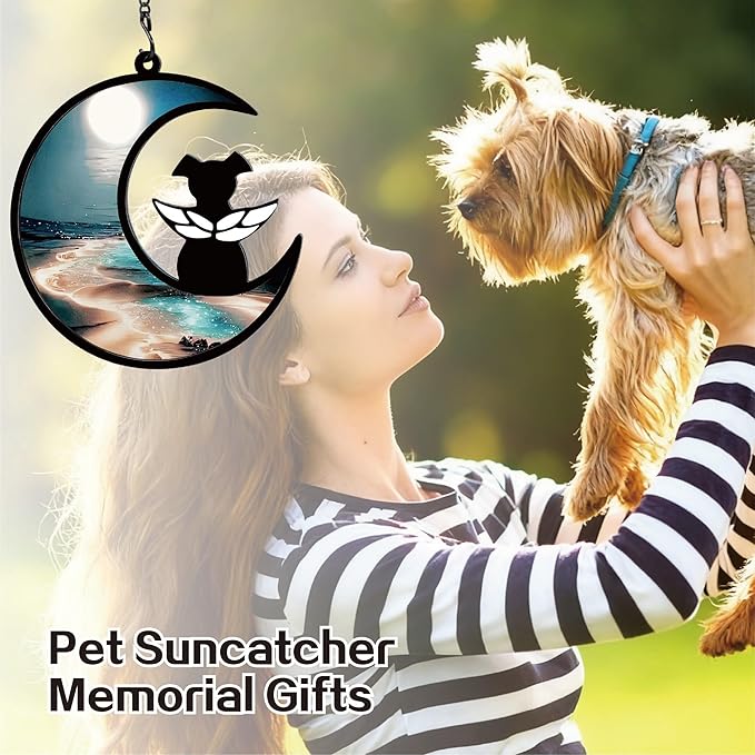 Dog Memorial Sun Catcher with Sympathy Cards, Loss of A Dog Sympathy Gift, Personalized Pet Memorial Gifts, Pet Remembrance Ornaments for Window Hanging - Moonlight
