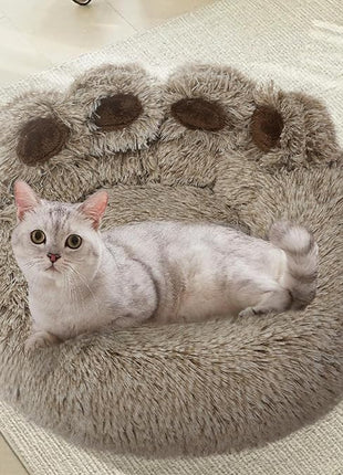 Calming Dog Bed Cat Bed Medium Size Dog - Donut Washable Medium Pet Bed, Warm Kitten Nest 24 inches Anti-Slip Round Fluffy Plush Faux Fur Cat Bed, Fits up to 25 lbs Pets, (Premium Brown)