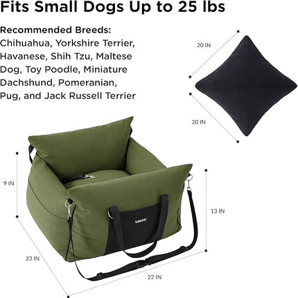 Lesure Small Dog Car Seat for Small Dogs - Waterproof Dog Booster Seat for Car with Storage Pockets and Clip-On Safety Leash and Thickened Memory Foam Filling, Pet Travel Carrier Bed Cypress Green