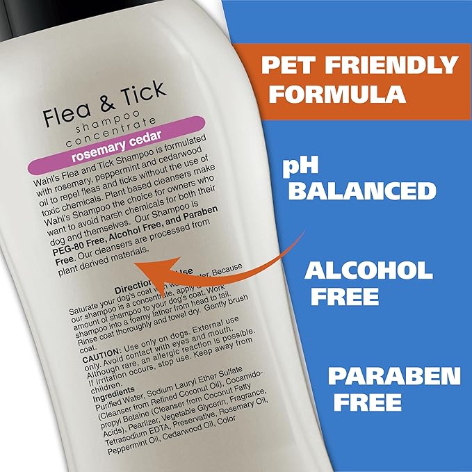 Wahl USA Flea & Tick Repelling Dog Shampoo – Defense Formula with Rosemary & Cedar Scent – 24 Oz - 820007T