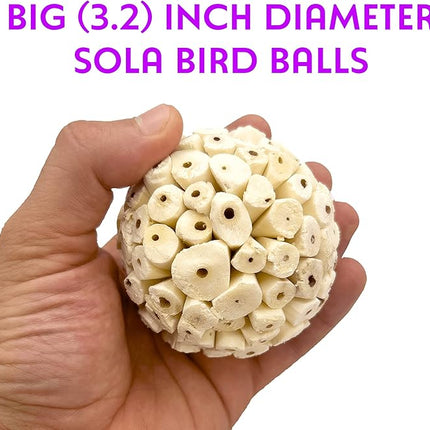 by M&M 5101 Big Sola Bird Balls Pk3 - Handmade Natural Sola Wood Chew Balls, Lightweight Pithy Bird Safe Material, Great Fun for Beaks and Feet, Ideal for Medium Size Pet Birds