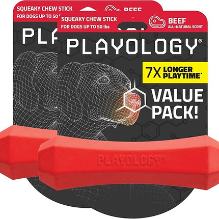 Playology Dog Toys | Durable Squeaky Chew Stick for Dogs | Medium Beef Scented Toy, Value 2-Pack - Easy to Clean and Made from Non Toxic Materials