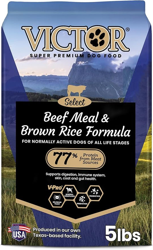 VICTOR Super Premium Dog Food – Select Beef Meal & Brown Rice Formula for Immune and Gut Health – Gluten-Free Beef Meal Dry Dog Food for All Normally Active Dogs of All Life Stages, 5 lbs