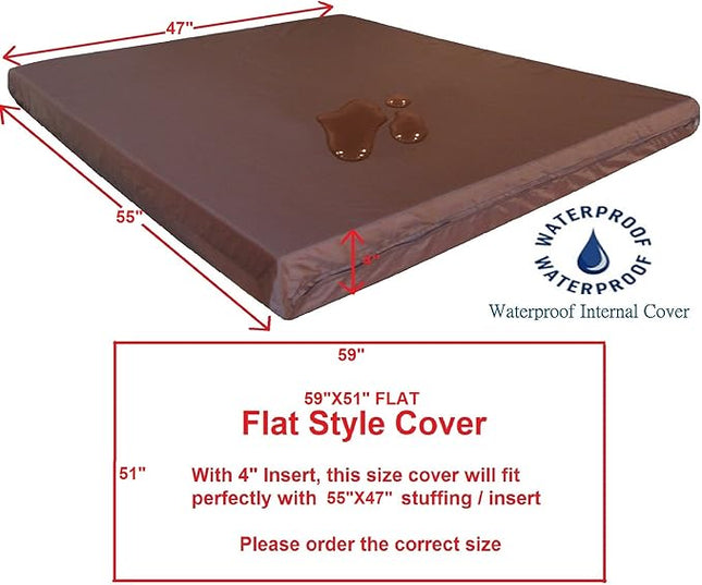 Dogbed4less 2 Pack Internal Duvet Case Waterproof Zipper Dog Bed Cover for Jumbo Large 55"x47"X4" Memory Foam Pad Pet Bed - 59"x51" Flat