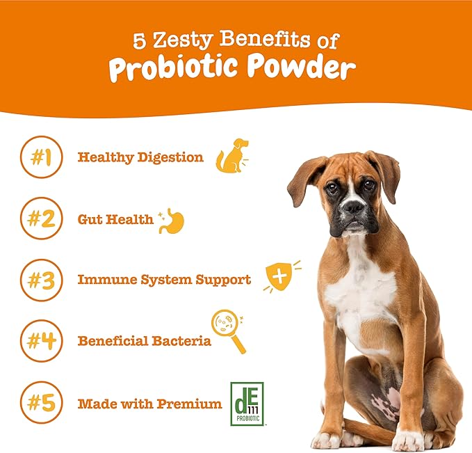 Zesty Paws Probiotics for Dogs - Powder Meal Topper for Digestive, Immune System Support - Premium DE111 Dog Probiotics for Digestive Health - Inulin Fiber & Yeast Extract - Pumpkin Flavor - 30 Ct