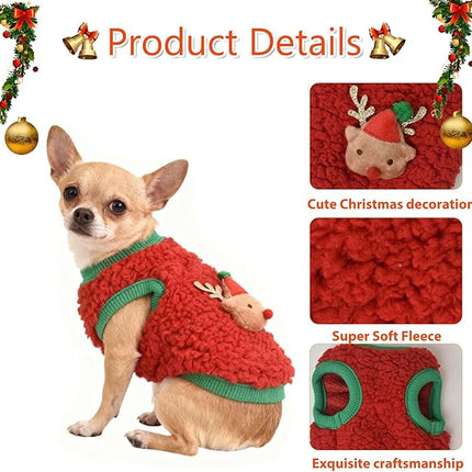 FLAdorepet 3 Packs Christmas Teacup Dog Cat XXS Clothes for Chihuahua Yorkie,Winter Warm Fleece Puppy Pet Clothes Sweater Shirt Vest for Mini Newborn Extra Small Dogs (Christmas, XXXS(Pet Under 1LBS))