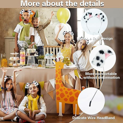 Beviliu 10 Pack Animals Ear Realistic Dalmatian Dog Ears Headband Fluffy Cat Bunny Pig Hairband Halloween Christmas Costume for Washing Makeup Cosplay Party