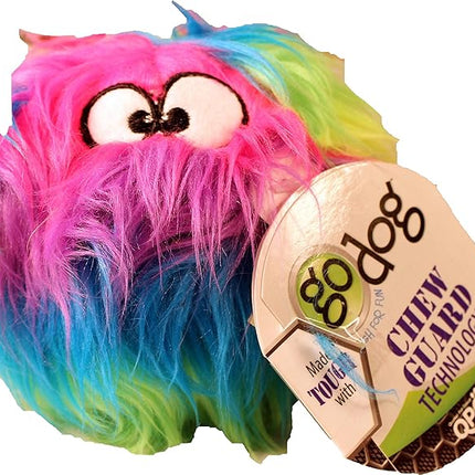 goDog Furballz Squeaky Plush Ball Dog Toy, Chew Guard Technology - Rainbow, Small