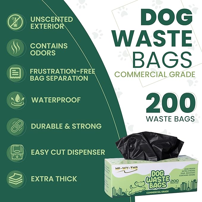 Dog Waste Bags 200 Count - Thick, Plastic, Leakproof, and Tear ResistantReplacement Dog Poop Bags Rolls for Outdoor HOA and state parks