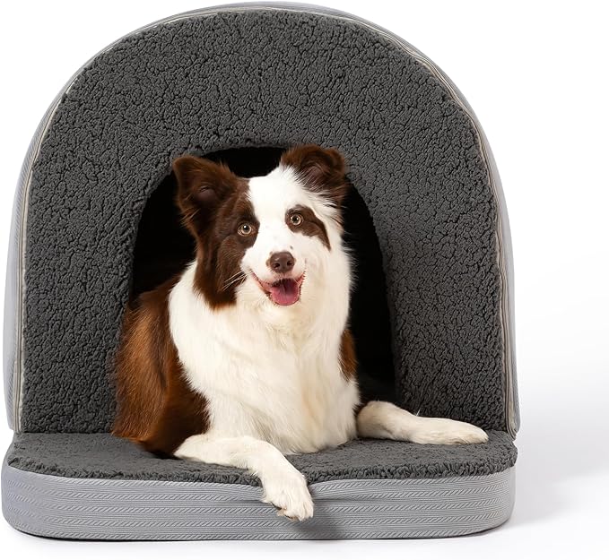 Orthopedic Dog Bed House - Dog House Indoor with Egg-Crate Foam - Tent Bed with Waterproof Lining & Nonskid Bottom, Ideal for Medium Breeds & Fits 30-Inch Crate - 29"x18", Charcoal