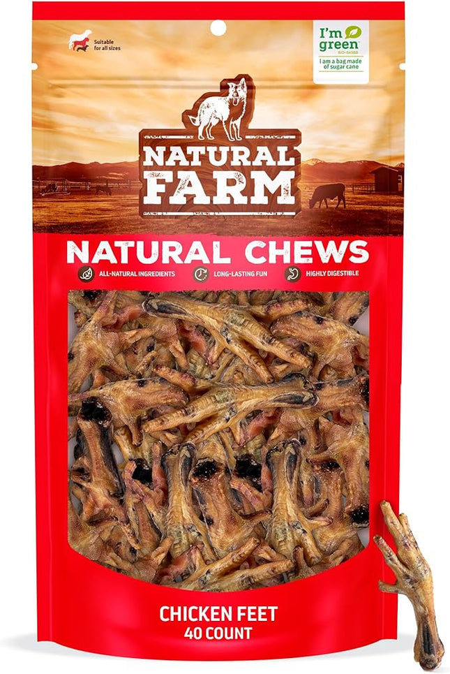 Natural Farm Nail-Free Chicken Feet Dog Treats (40 Pack), 100% Free-Range Air Dried Chicken Feet, No Nails, Fully Digestible, High Protein, Low Calorie, Joint Support, Single Ingredient
