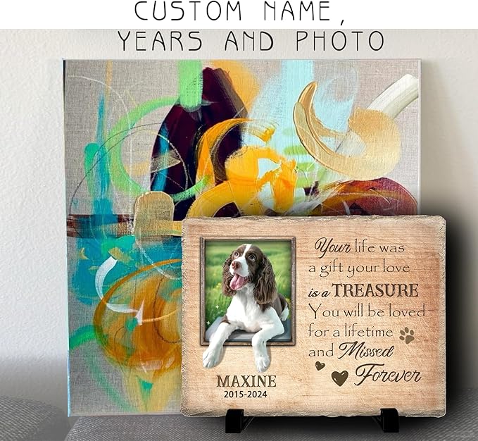 Personalized Pet Memorial Stone, Custom Dog Memorial Gifts for Loss of Dog with Photo Name Date, Dog Remembrance Gift, Loss of Dog Sympathy Gift for Dog Cat Lovers (Quote 13)
