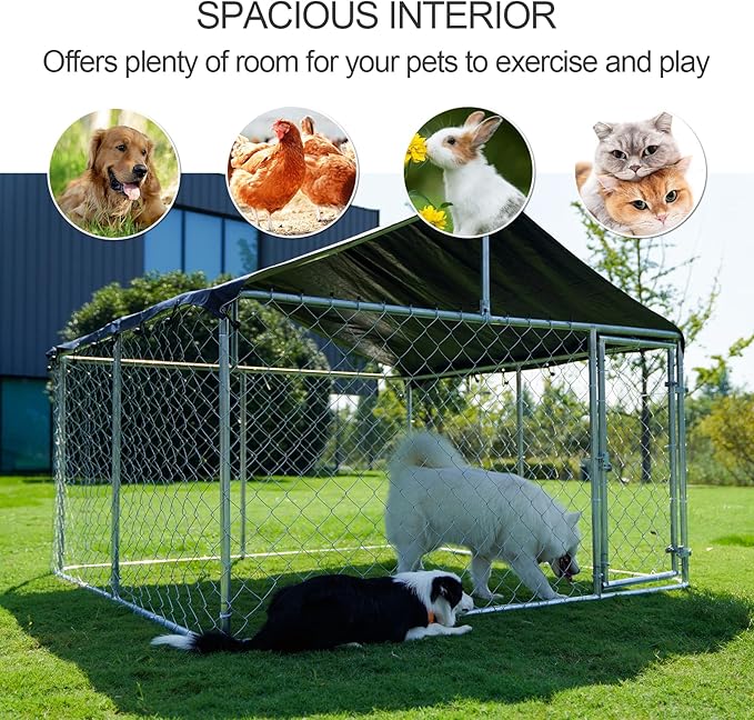 80"x 80" Outdoor Dog Enclosure Heavy Duty Dog Kennel House Mesh Dog Big Cage Pet Kennel Steel Fence with Secure Lock