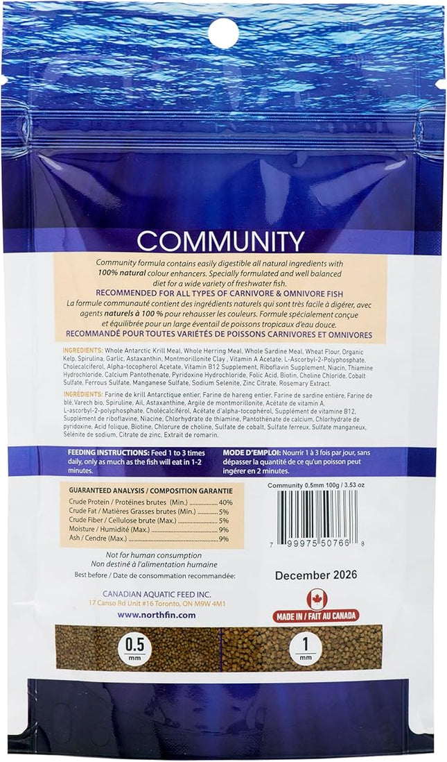 Northfin Fish Food Community Formula Slow Sinking Pellets (0.5mm 100g)