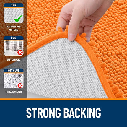 OLANLY Bathroom Rugs 44x24, Extra Soft Absorbent Chenille Bath Rugs, Rubber Backing Quick Dry, Machine Washable Bath Mats for Bathroom Floor, Tub and Shower, Home Decor Accessories, Orange