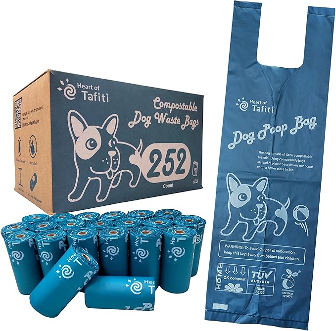 Dog Poop Bags with Handles, Dog Poop Bags Rolls-252 Counts, Doggie Poop Bags, Dog Waste Bags, Certified Compostable, Extra Thick & Leak Proof, Unscented, Eco-Friendly 9 x 13 Inches
