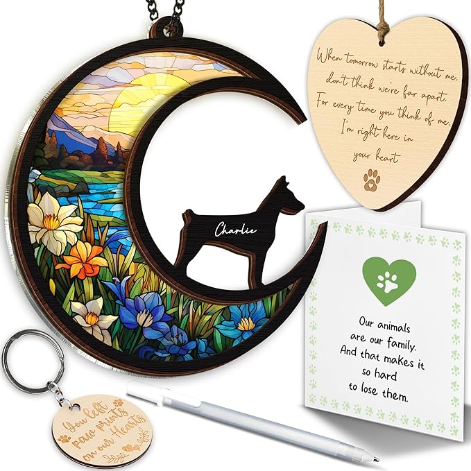 6'' Doberman Pinscher Memorial Suncatcher, Custom Name, Pet Ornament Window Car Hanging, Sympathy Gift for Loss of Pet, Passed Away Remembrance Gift for Dog Lovers 14-SS1
