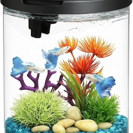 Koller Products AquaView 2-Gallon Plastic 360 Aquarium with Power Filter & LED Lighting for Tropical Fish - Betta Fish