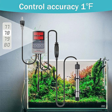 hygger Pinpoint Saltwater Aquarium Heater with Digital Temp Controller, Submersible Titanium Tube Fish Tank Heater for Coral Reef 50 Watt