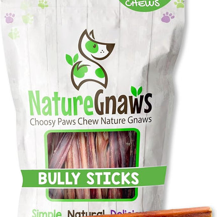 Nature Gnaws Thin Bully Sticks for Dogs 5-6" (1Lb) - Mixed Thickness - Long Lasting for Small Dogs and Puppies - Natural Thin Beef Dog Chew Bones - Rawhide Free