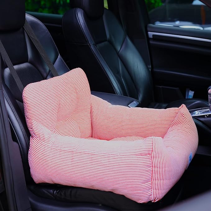 Aidou Dog Booster Seat for Small to Large Dogs & Cats, Travel Safety Seat with Storage & Dual-use for Car & Home (Medium Red Stripe)