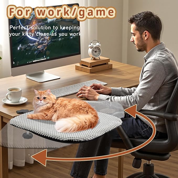 BESTISAN Durable Cat Bed Desk-Metal Frame &Flannel Fabric Soft Cover,Sturdy&Comfortable for Indoor Pets,Spacious Cat Beds for Office Desk and Game Island Table,Removable Washable,Supports to 30 lbs