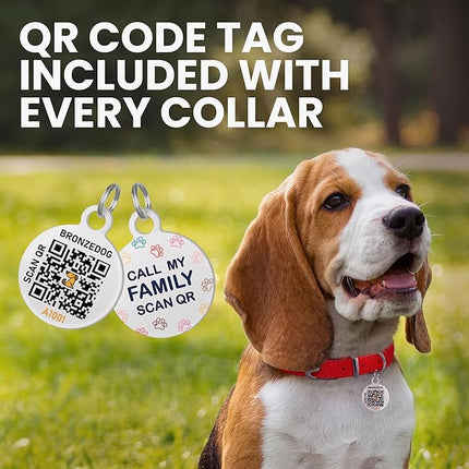 BronzeDog Rolled Leather Dog Collar with QR ID Tag, Adjustable Soft Round Collars for Small Medium Large Dogs Puppy (9" - 11" Neck Size, Mustard)