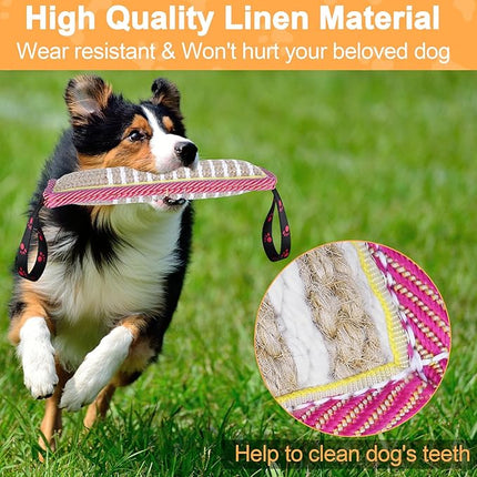 Dog Tug Toy Dog Bite Jute Pillow Pull Toy with 2 Strong Handles for Tug of War, Puppy Interactive Play, Tear Resistant Bite Training Toys for Small Medium Large Dogs (Pink Yellow Footprint)