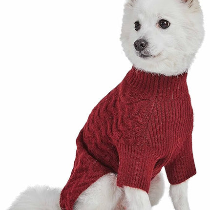 Blueberry Pet Classic Fuzzy Textured Knit Pullover Turtle-Neck Dog Sweater, Burgundy Red Christmas Sweater for Small Puppy, Back Length 12", Cozy Pet Clothes & Pajamas, Girl's Dog