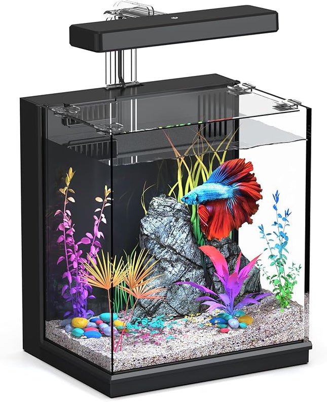 Betta Fish Tank, 2 Gallon All-in-One Aquarium Kit with Filtration & LED Light, Self-Cleaning Aquarium for Beginners, Kids, Gifts for Men，Teen Boys
