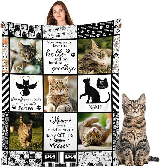 Personalized Pet Memorial Throw Blanket with Photo-Pet Memorial Gifts for Dogs Cats Loss of Dog Sympathy Gift Bereavement Remembrance Passing Away Gifts (Just for Cat)