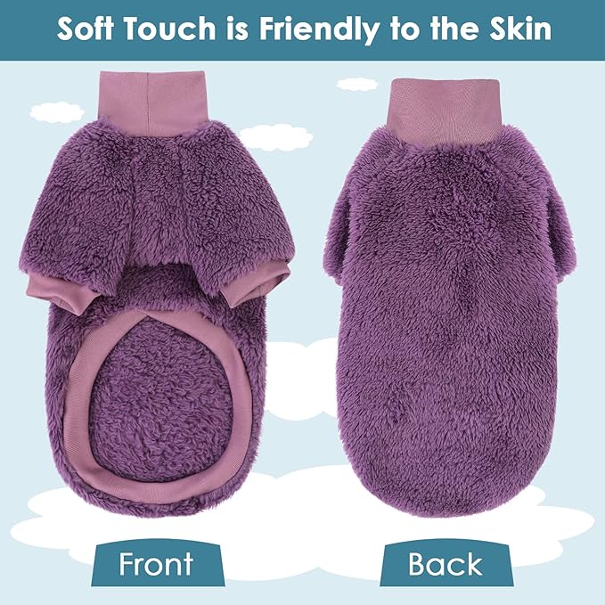 SUNFURA Sphynx Cat Sweater, Hairless Cats Turtleneck Pullover Kitten Sweaters for Cats Only, Warm and Soft Cat Pajamas Shirt with Sleeves Pet Winter Clothes Fleece Jumpsuit for Puppy, Purple L