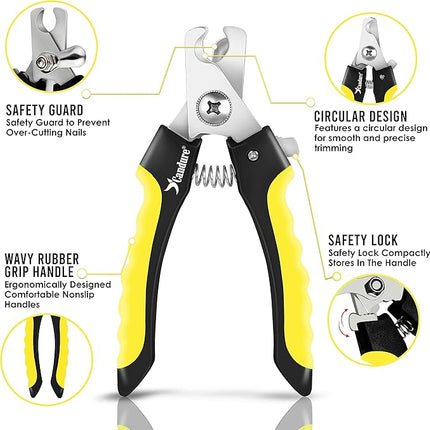 Candure Dog Nail Clippers for Pet Grooming - Professional Cat Nail Trimmers Suitable for Small to Medium Breeds with a Safety Guard & Nail File