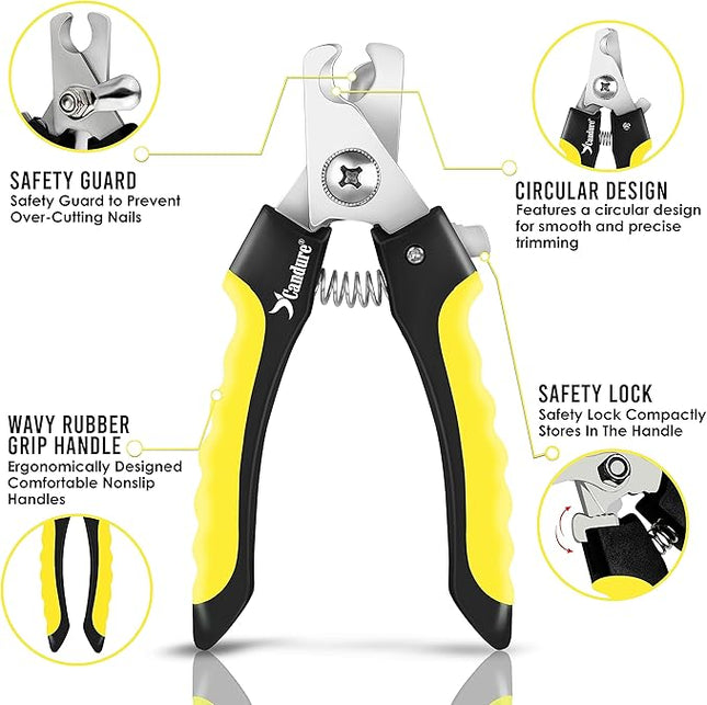 Candure Dog Nail Clippers for Pet Grooming - Professional Cat Nail Trimmers Suitable for Small to Medium Breeds with a Safety Guard & Nail File