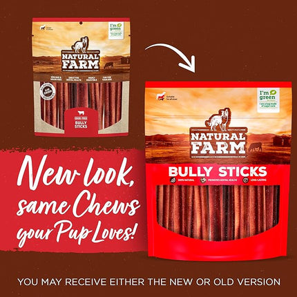 Natural Farm Odor-Free Bully Sticks (6 Inch, 20 Pack), 100% Beef Chews for Pups, Small and Medium Dogs, Non-GMO, Grain-Free, Fully Digestible, Natural Treats to Keep Your Dog Busy