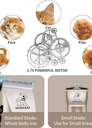 Cat Clippers for Matted Hair, Cat Grooming Kit, Cordless Cat Shaver for Long Hair, Low Noise Paw Trimmer, Cat Hair Trimmer for Grooming,Quiet Pet Hair Clippers Tools for Cats Dogs (Gold)