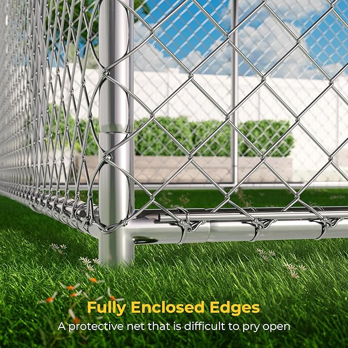 10 x 20FT Large Outdoor Dog Kennel with Roof, Dog Kennel Outside with Waterproof Cover, Galvanized Heavy Duty Chain Link Dog Runs Cage Playpen for Outside with Secure Lock