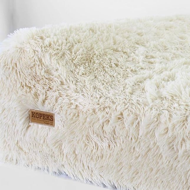 KOPEKS Orthopedic Memory Foam Dog Bed 7" Inch Thick Extra Large Dog Bed with Pillow Fluffy Brown 50"x34"x10" Includes Waterproof Liner & Durable Removable Cover with Smart Design