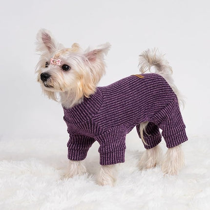 Fitwarm Mock Neck Knitted Dog Pajamas, Warm Winter Clothes for Small Dogs Boy Girl, Pet Onesie, Purple, XS