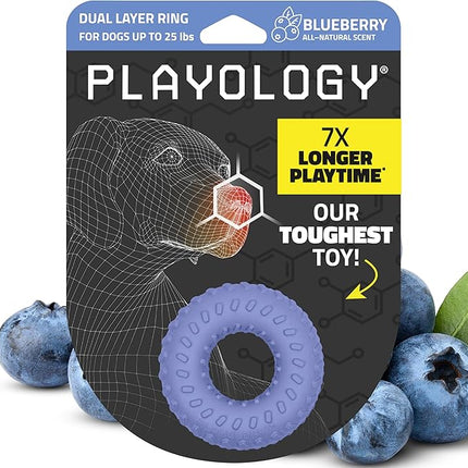 Playology Dog Toys | Dual Layer Ring Durable Chew Toy for Aggressive Chewers | Small Blueberry Scented Toy - Easy to Clean and Made from Non Toxic Materials