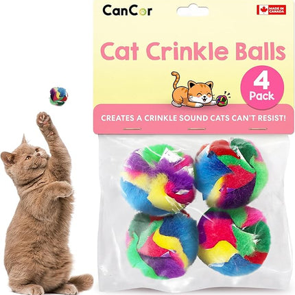 Cat Crinkle Balls 1.5 Inch | 4 Pack | Perfect Stocking Stuffer for Christmas | Soft Lightweight Indoor Cat Toys with Durable Crinkle Build and Engaging Crinkle Sound