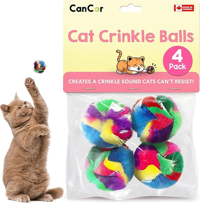 Cat Crinkle Balls 1.5 Inch | 4 Pack | Perfect Stocking Stuffer for Christmas | Soft Lightweight Indoor Cat Toys with Durable Crinkle Build and Engaging Crinkle Sound