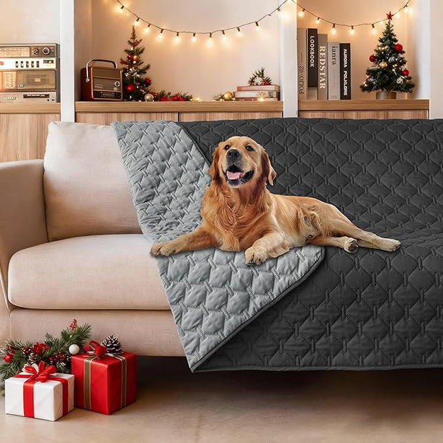 gogobunny 100% Double Sided Waterproof Dog Blanket Soft Pet Bed Cover Reversible Protect Furniture Couch Sofa Car for Puppy Large Dog Cat (Dark Charcoal/Light Charcoal, 52x82 Inch (Pack of 1))