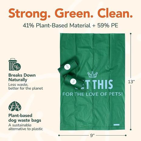 Biodegradable Dog Poop Bag - 90 Dog Waste Bags Total, Leakproof & Odor-Trapping, Durable Doggy Waste Bags – 6 Rolls (15 Pet Poop Bagі Per Roll), 13x9" Environment-friendly Potty Bags