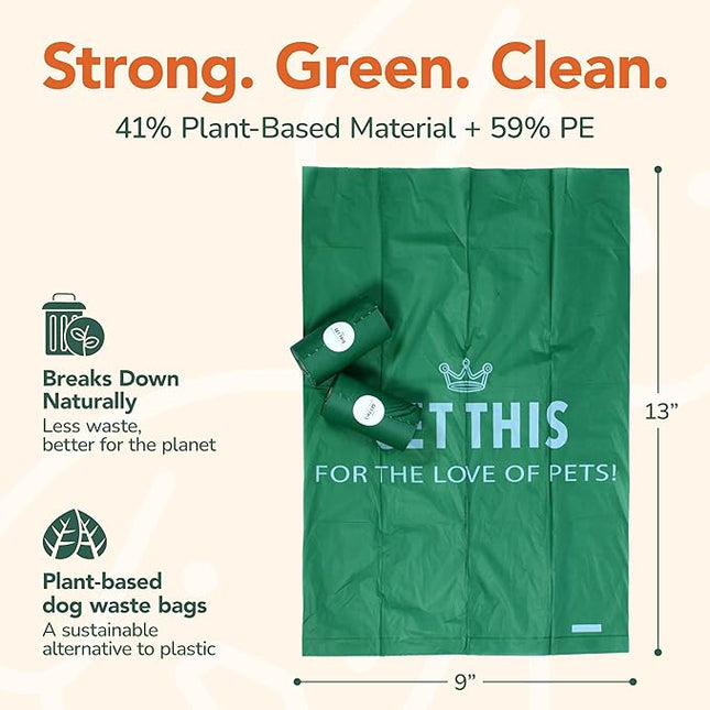 Biodegradable Dog Poop Bag - 180 Dog Waste Bags Total, Leakproof & Odor-Trapping, Durable Doggy Waste Bags - 12 Rolls (15 Pet Poop Bags Per Roll), 13x9" Environment-friendly Potty Bags