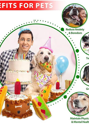 Birthday Squeaky crinkly Cake Aggressive chew for pups Sandwiches Pizza Party Dog Toy Colorful Playset to Keep Your Furry Friend Busy with 3 Pack Gift Toys
