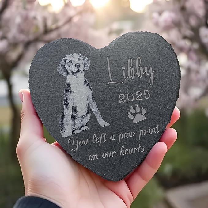 Pet Memorial Stone, Dog Memorial Stone, Dog Memorial Gifts for Loss of Dog, Pet Memorial Gifts, Loss of Pet Sympathy Gift, in Loving Memory Pet - Paw Prints on Our Hearts - Heart Shaped